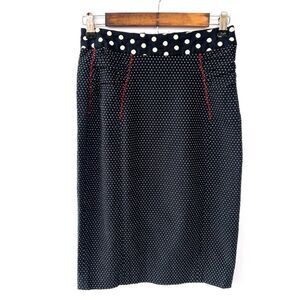 Baraschi Navy Blue White Polka Dot Knee Lenght Pencil Skirt Size 4